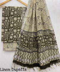 Pure Cotton Handblock Printed Cotton Salwar Suit With Linen Dupatta - 2