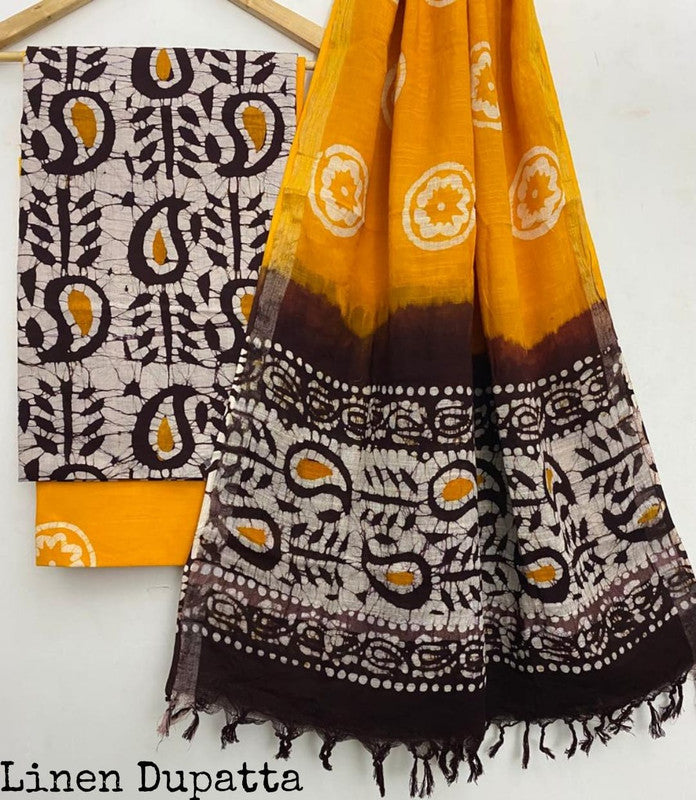 Pure Cotton Handblock Printed Cotton Salwar Suit With Linen Dupatta - 5