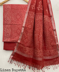 Pure Cotton Handblock Printed Cotton Salwar Suit With Linen Dupatta - 6