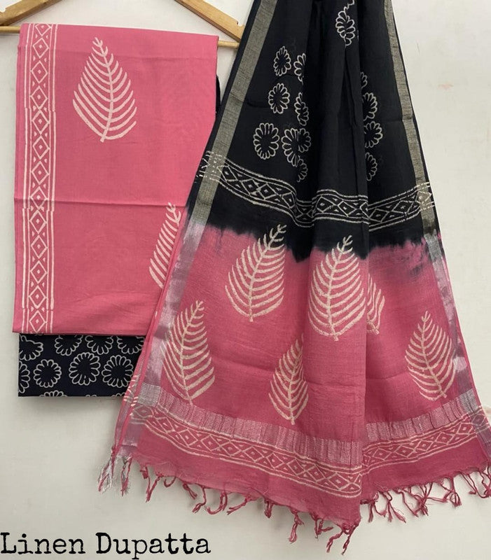 Pure Cotton Handblock Printed Cotton Salwar Suit With Linen Dupatta - 13