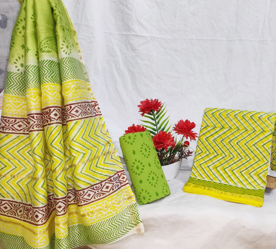 Pure Chanderi Silk Unstitched Suit (Lenght 2.5 Mtr Each Of Top, Bottom & Dupatta) - 16