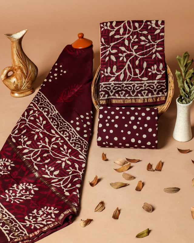 Pure Chanderi Silk Unstitched Suit (Lenght 2.5 Mtr Each Of Top, Bottom & Dupatta) - 18