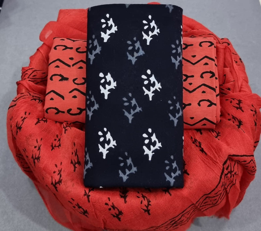 Pure Cotton Printed Salwar Suit With Chiffon Dupatta - 35