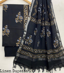 Pure Cotton Handblock Printed Cotton Salwar Suit With Linen Dupatta - 25