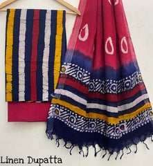 Pure Cotton Handblock Printed Cotton Salwar Suit With Linen Dupatta - 37