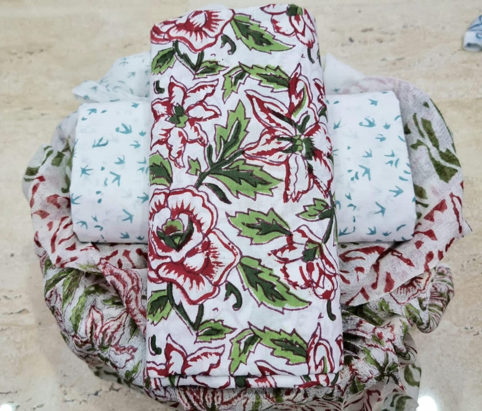 Pure Cotton Printed Salwar Suit With Chiffon Dupatta - 55