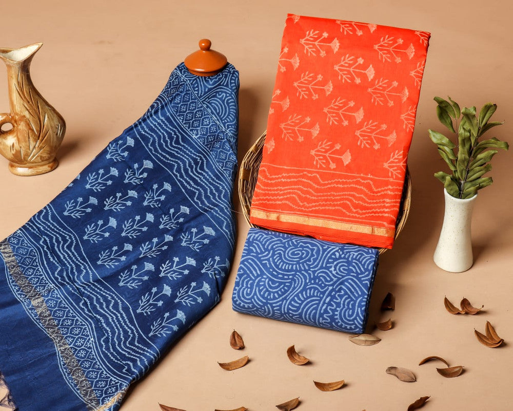 Pure Chanderi Silk Unstitched Suit (Lenght 2.5 Mtr Each Of Top, Bottom & Dupatta) - 40