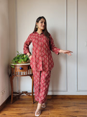 Red Cotton Co-ord Set
