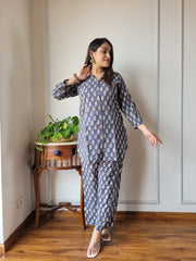 Cotton Co-ord Set (Grey )