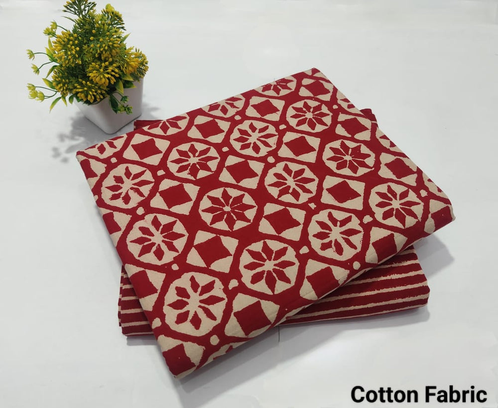pure cotton handblock printed top bottom set (2.5 Mtr Top & 2.5 Mtr Bottom) - 53