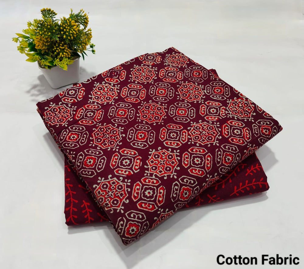 pure cotton handblock printed top bottom set (2.5 Mtr Top & 2.5 Mtr Bottom) - 35
