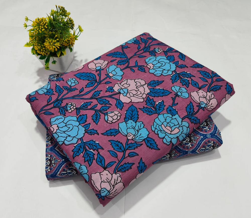 pure cotton handblock printed top bottom set (2.5 Mtr Top & 2.5 Mtr Bottom) - 87