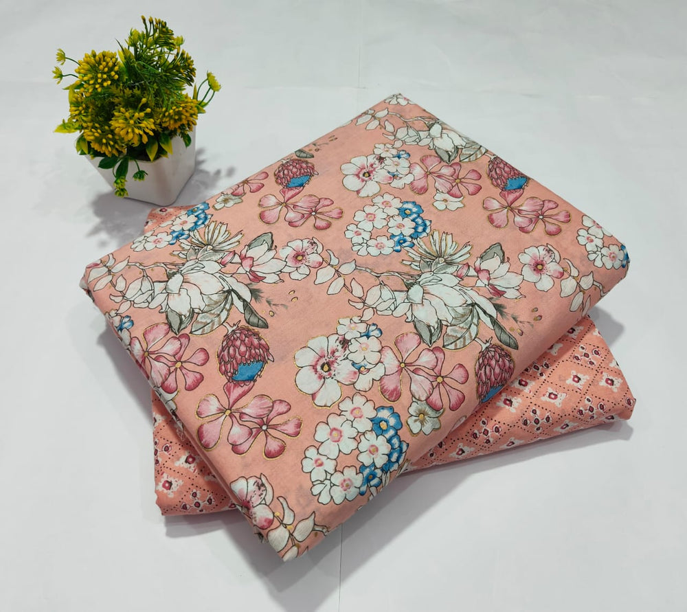 pure cotton handblock printed top bottom set (2.5 Mtr Top & 2.5 Mtr Bottom) - 80