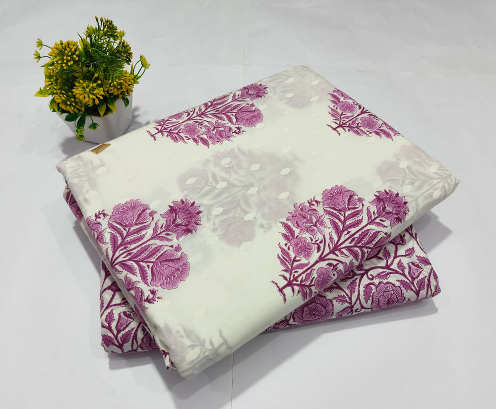 pure cotton handblock printed top bottom set (2.5 Mtr Top & 2.5 Mtr Bottom) - 82