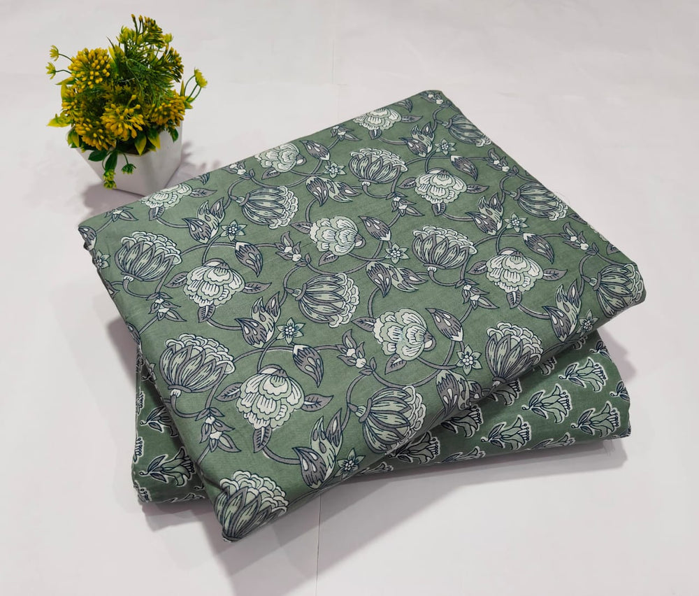 pure cotton handblock printed top bottom set (2.5 Mtr Top & 2.5 Mtr Bottom) - 89