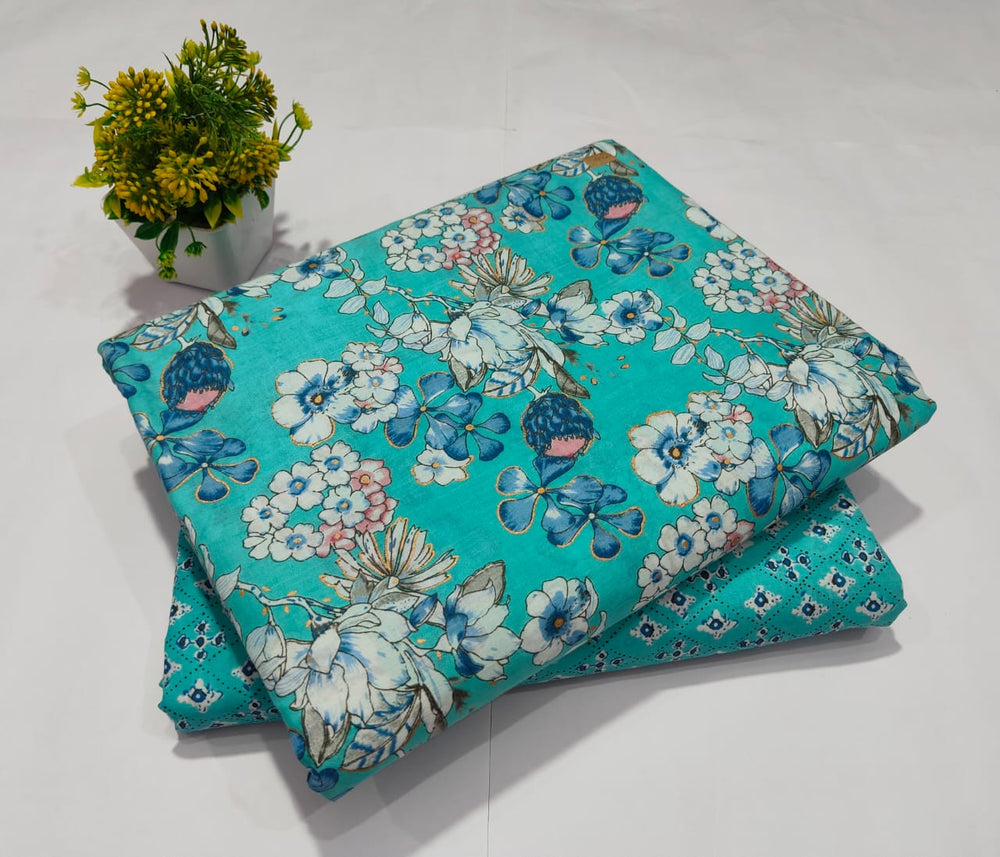 pure cotton handblock printed top bottom set (2.5 Mtr Top & 2.5 Mtr Bottom) - 84