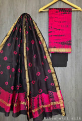 Pure Maheshwari Silk Unstitched Suit Set with Maheshwari Silk Dupatta with Zari Border ( Top, Bottom and Dupatta length 2.5 meter each) - 19