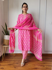 Pure Cotton Hand Block Printed Stitched Suits With Cotton Dupatta - 22