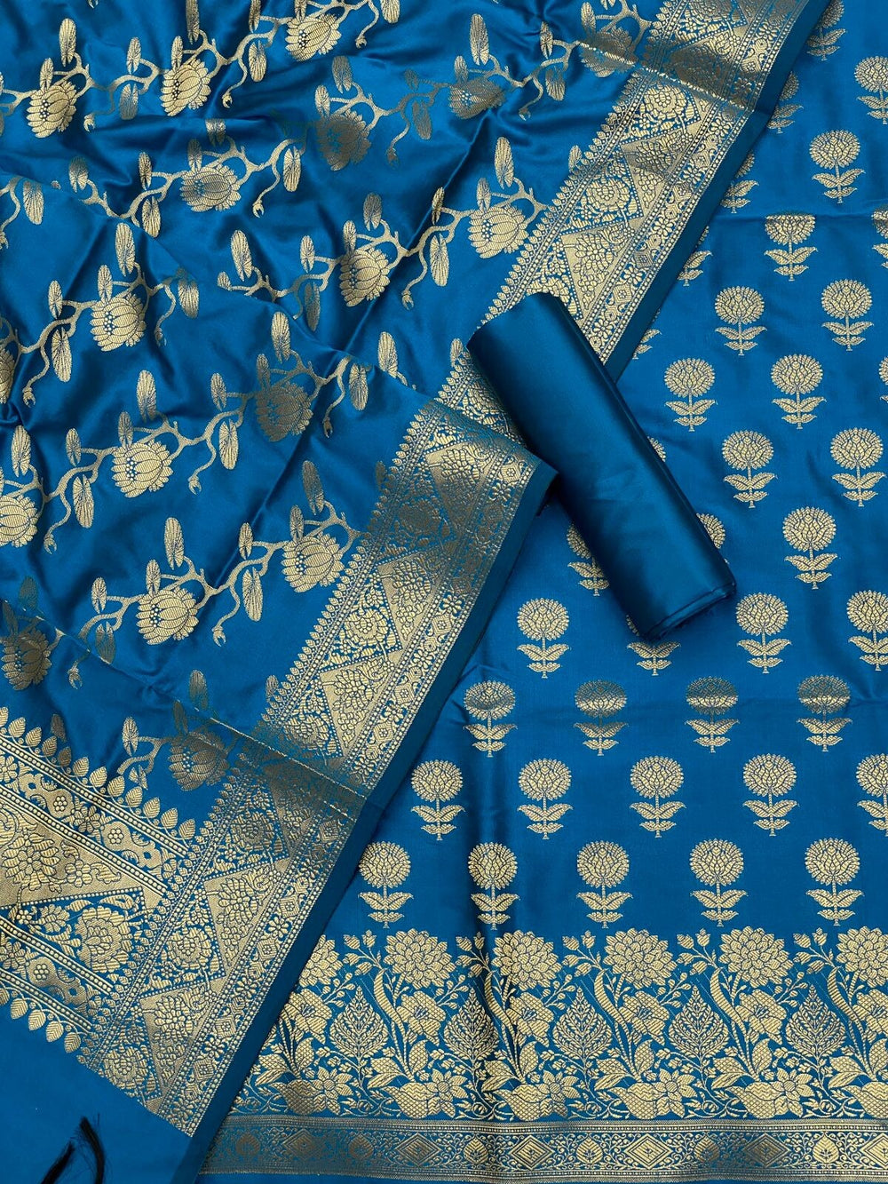 Pure Banarasi Resham Silk Chanderi Flora Double Zari Weaved Suit With Banarasi Zari Weaved Silk Dupatta - 4