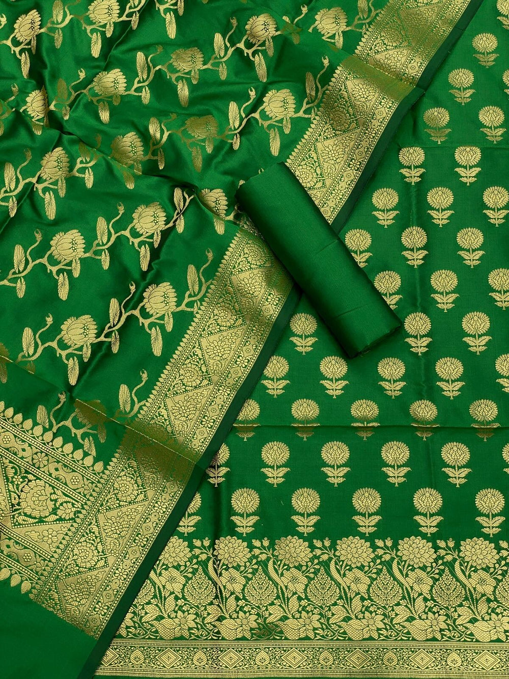 Pure Banarasi Resham Silk Chanderi Flora Double Zari Weaved Suit With Banarasi Zari Weaved Silk Dupatta - 5