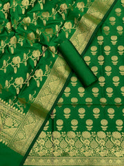 Pure Banarasi Resham Silk Chanderi Flora Double Zari Weaved Suit With Banarasi Zari Weaved Silk Dupatta - 5