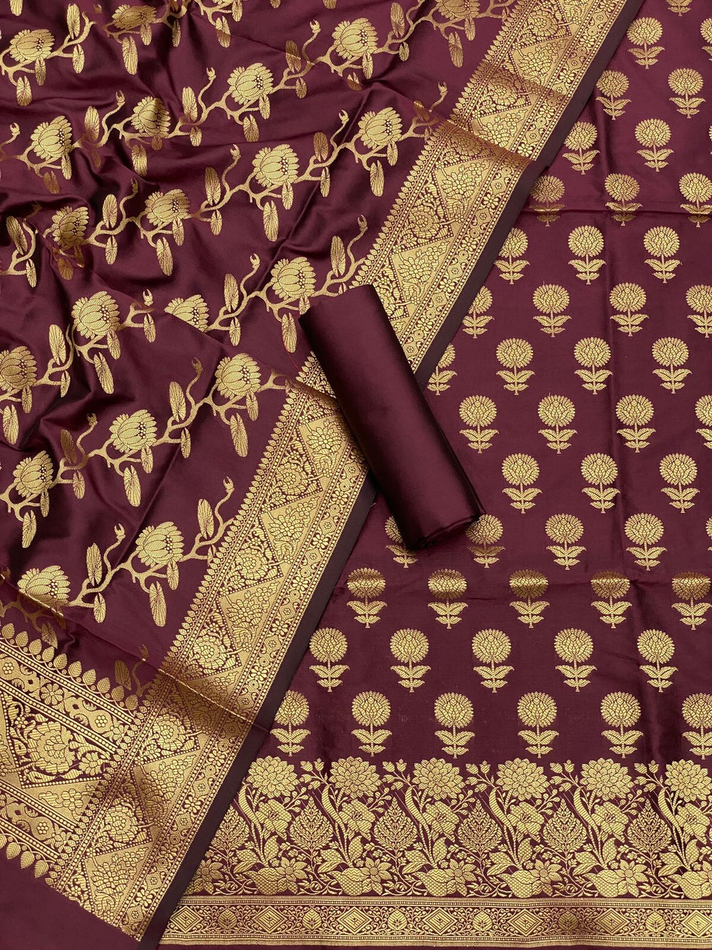 Pure Banarasi Resham Silk Chanderi Flora Double Zari Weaved Suit With Banarasi Zari Weaved Silk Dupatta - 3