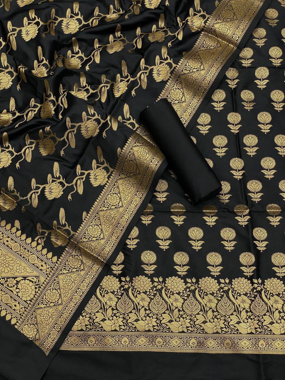 Pure Banarasi Resham Silk Chanderi Flora Double Zari Weaved Suit With Banarasi Zari Weaved Silk Dupatta - 2