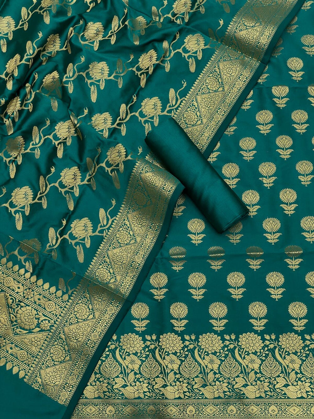 Pure Banarasi Resham Silk Chanderi Flora Double Zari Weaved Suit With Banarasi Zari Weaved Silk Dupatta - 6