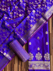 Pure Banarasi Resham Silk Chanderi Flora Double Zari Weaved Suit With Banarasi Zari Weaved Silk Dupatta - 8