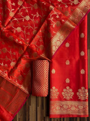 Pure Banarasi Resham Silk Chanderi Flora Double Zari Weaved Suit With Banarasi Zari Weaved Silk Dupatta - 15