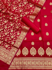 Pure Banarasi Resham Silk Chanderi Flora Double Zari Weaved Suit With Banarasi Zari Weaved Silk Dupatta - 45