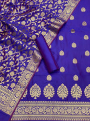 Pure Banarasi Resham Silk Chanderi Flora Double Zari Weaved Suit With Banarasi Zari Weaved Silk Dupatta - 46