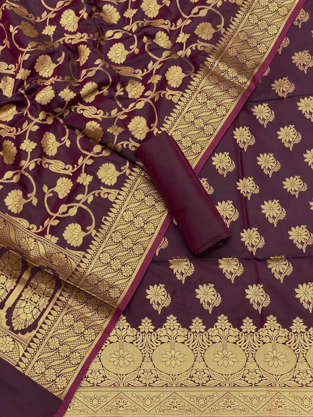 Pure Banarasi Resham Silk Chanderi Flora Double Zari Weaved Suit With Banarasi Zari Weaved Silk Dupatta - 28