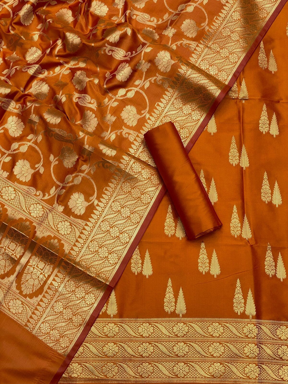 Pure Banarasi Resham Silk Chanderi Flora Double Zari Weaved Suit With Banarasi Zari Weaved Silk Dupatta - 29