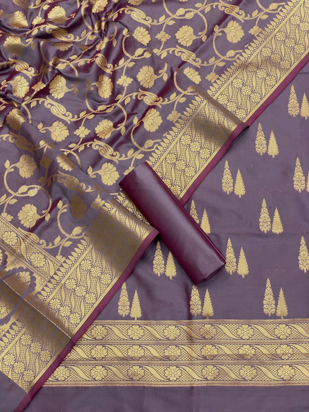 Pure Banarasi Resham Silk Chanderi Flora Double Zari Weaved Suit With Banarasi Zari Weaved Silk Dupatta - 23