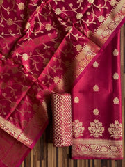 Pure Banarasi Resham Silk Chanderi Flora Double Zari Weaved Suit With Banarasi Zari Weaved Silk Dupatta - 17