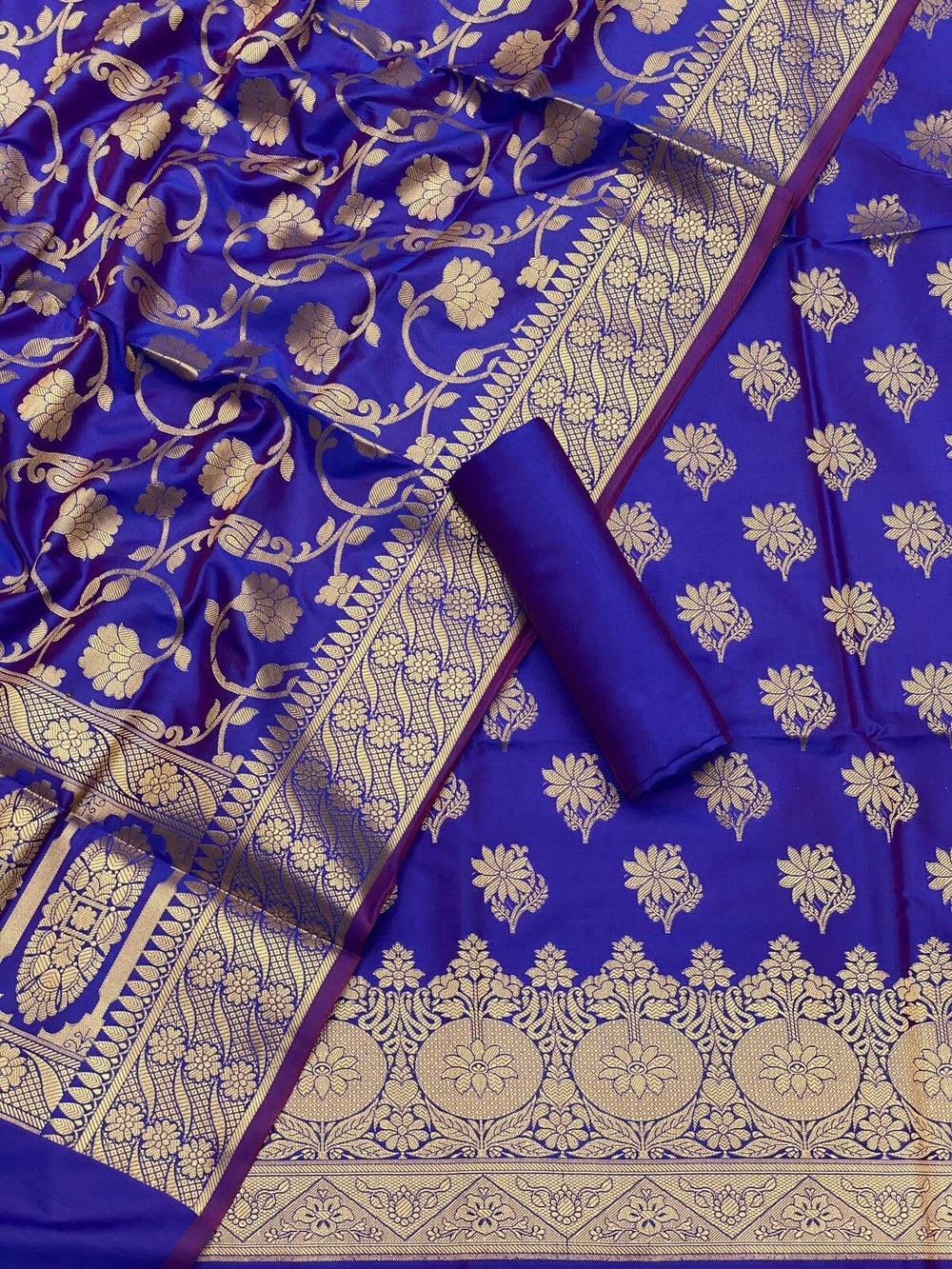 Pure Banarasi Resham Silk Chanderi Flora Double Zari Weaved Suit With Banarasi Zari Weaved Silk Dupatta - 30