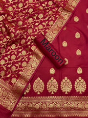 Pure Banarasi Resham Silk Chanderi Flora Double Zari Weaved Suit With Banarasi Zari Weaved Silk Dupatta - 50