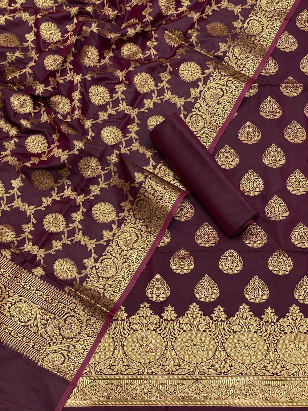 Pure Banarasi Resham Silk Chanderi Flora Double Zari Weaved Suit With Banarasi Zari Weaved Silk Dupatta - 38