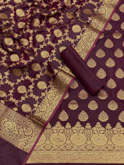 Pure Banarasi Resham Silk Chanderi Flora Double Zari Weaved Suit With Banarasi Zari Weaved Silk Dupatta - 38