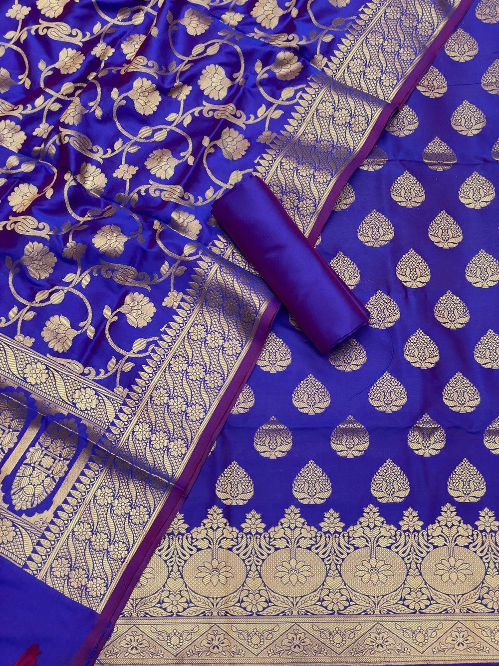 Pure Banarasi Resham Silk Chanderi Flora Double Zari Weaved Suit With Banarasi Zari Weaved Silk Dupatta - 39