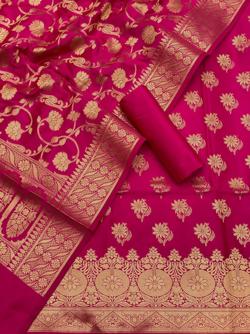 Pure Banarasi Resham Silk Chanderi Flora Double Zari Weaved Suit With Banarasi Zari Weaved Silk Dupatta - 32