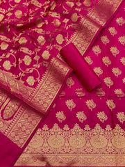 Pure Banarasi Resham Silk Chanderi Flora Double Zari Weaved Suit With Banarasi Zari Weaved Silk Dupatta - 32