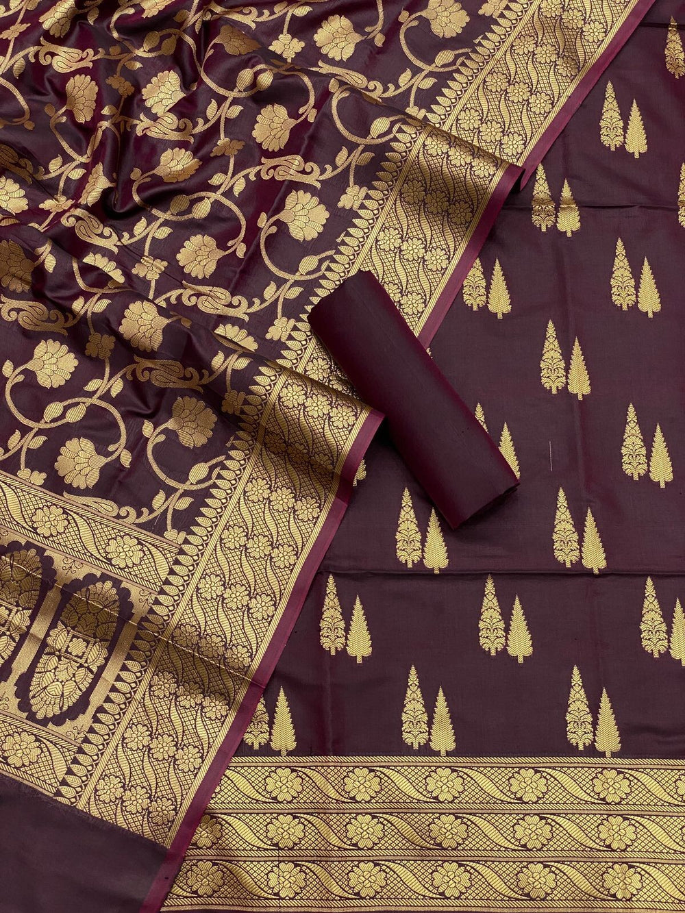 Pure Banarasi Resham Silk Chanderi Flora Double Zari Weaved Suit With Banarasi Zari Weaved Silk Dupatta - 26