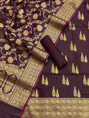 Pure Banarasi Resham Silk Chanderi Flora Double Zari Weaved Suit With Banarasi Zari Weaved Silk Dupatta - 26