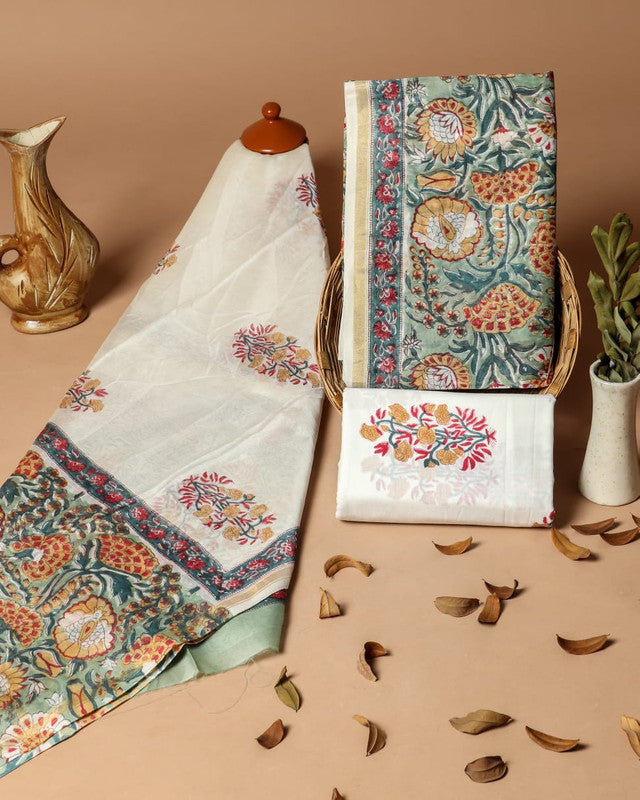 Pure Chanderi Silk Unstitched Suit (Lenght 2.5 Mtr Each Of Top, Bottom & Dupatta) - 2