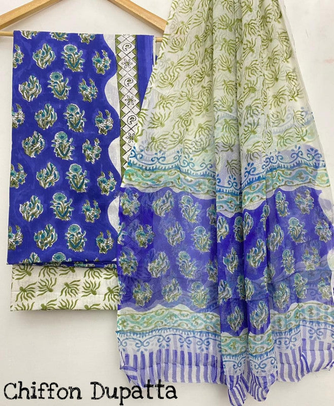 Pure Cotton Printed Salwar Suit With Chiffon Dupatta - 3