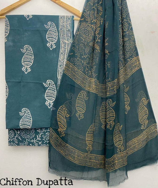 Pure Cotton Printed Salwar Suit With Chiffon Dupatta - 5