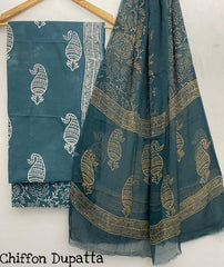 Pure Cotton Printed Salwar Suit With Chiffon Dupatta - 5