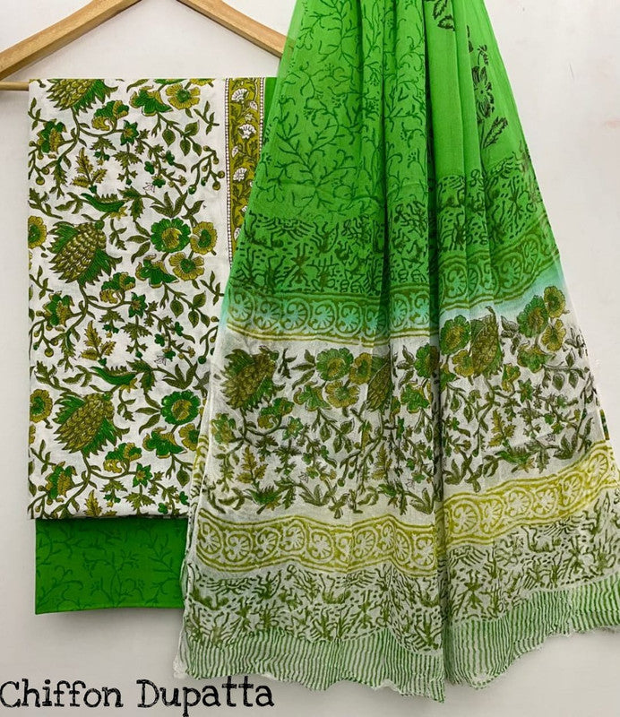 Pure Cotton Printed Salwar Suit With Chiffon Dupatta - 6
